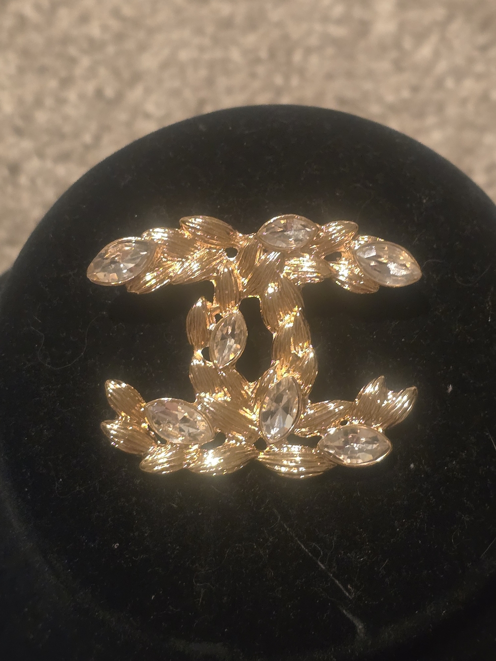 18kgp Chanel Gold-Tone Crystal CC Logo Brooch - Women Jewelry